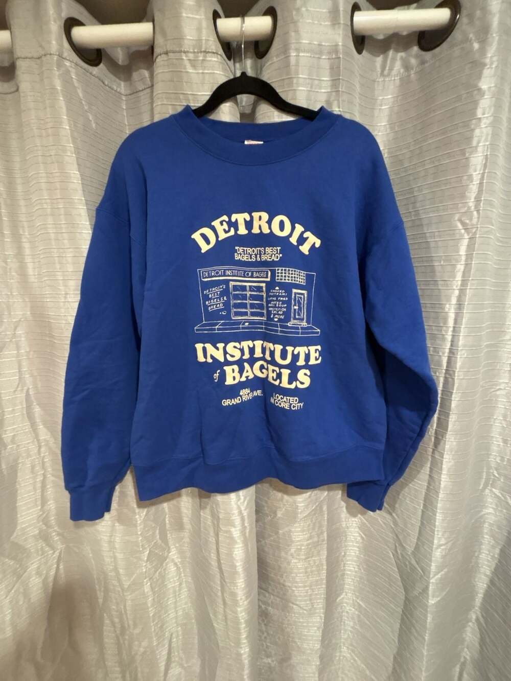 Hanes Ultimate Cotton Detroit Institute Of Bagels Blue Crewneck Sweatshirt Size